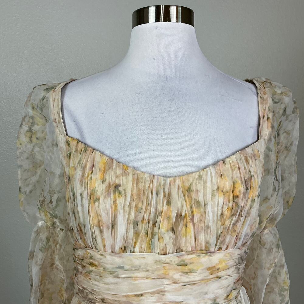 Mac Duggal 68288 Cream Evening Gown Floral Chiffon Long Sleeve Dress Size 10 - Picture 8 of 11